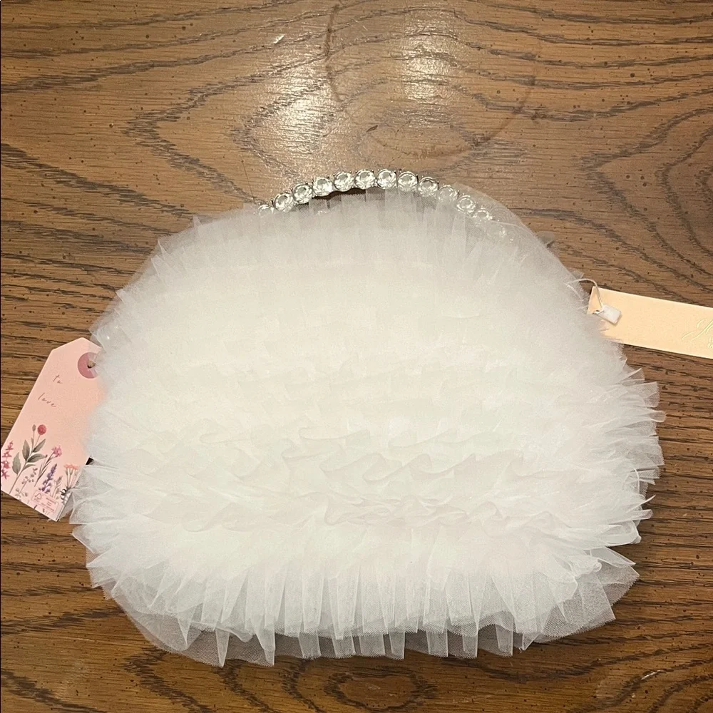 Jewel Badgley Mischka‎ Jazzie Tulle Layered Ruffle Pouch Clutch, NWT